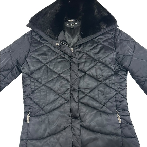 St John Coat Collection Size M Mink collar short black quilted full Zip - Picture 4 of 16